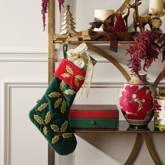 Green Appliqué Work Christmas Stocking