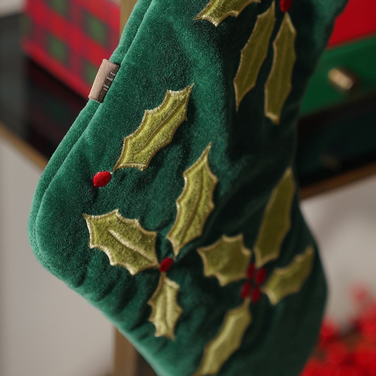 Green Appliqué Work Christmas Stocking