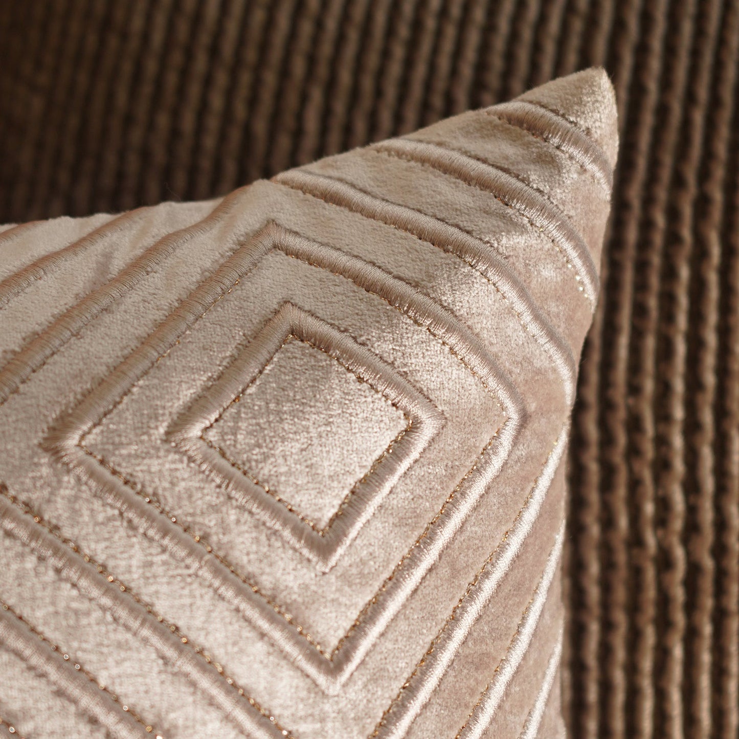 Beige Diamond Stripe Embroidered Cushion Cover