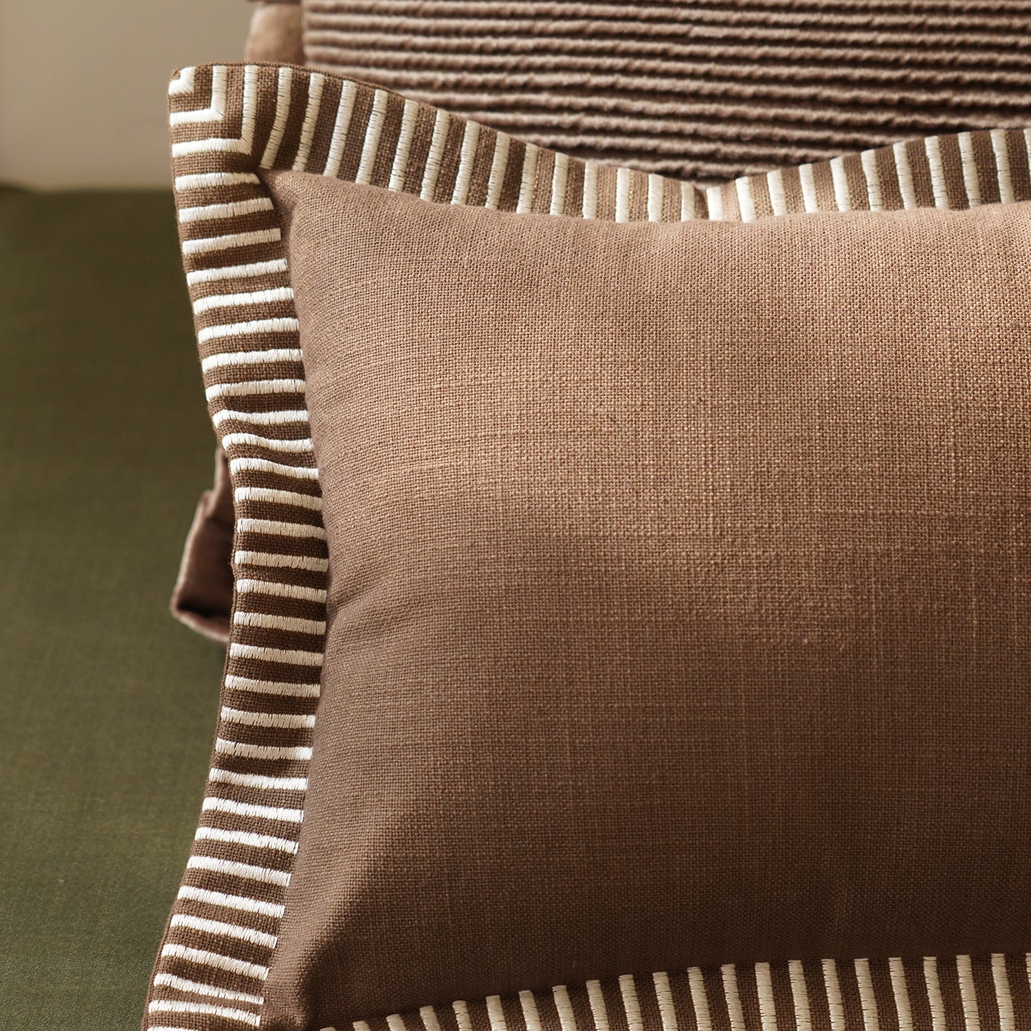 Brown Edge Embroidered Rectangle Cushion Cover
