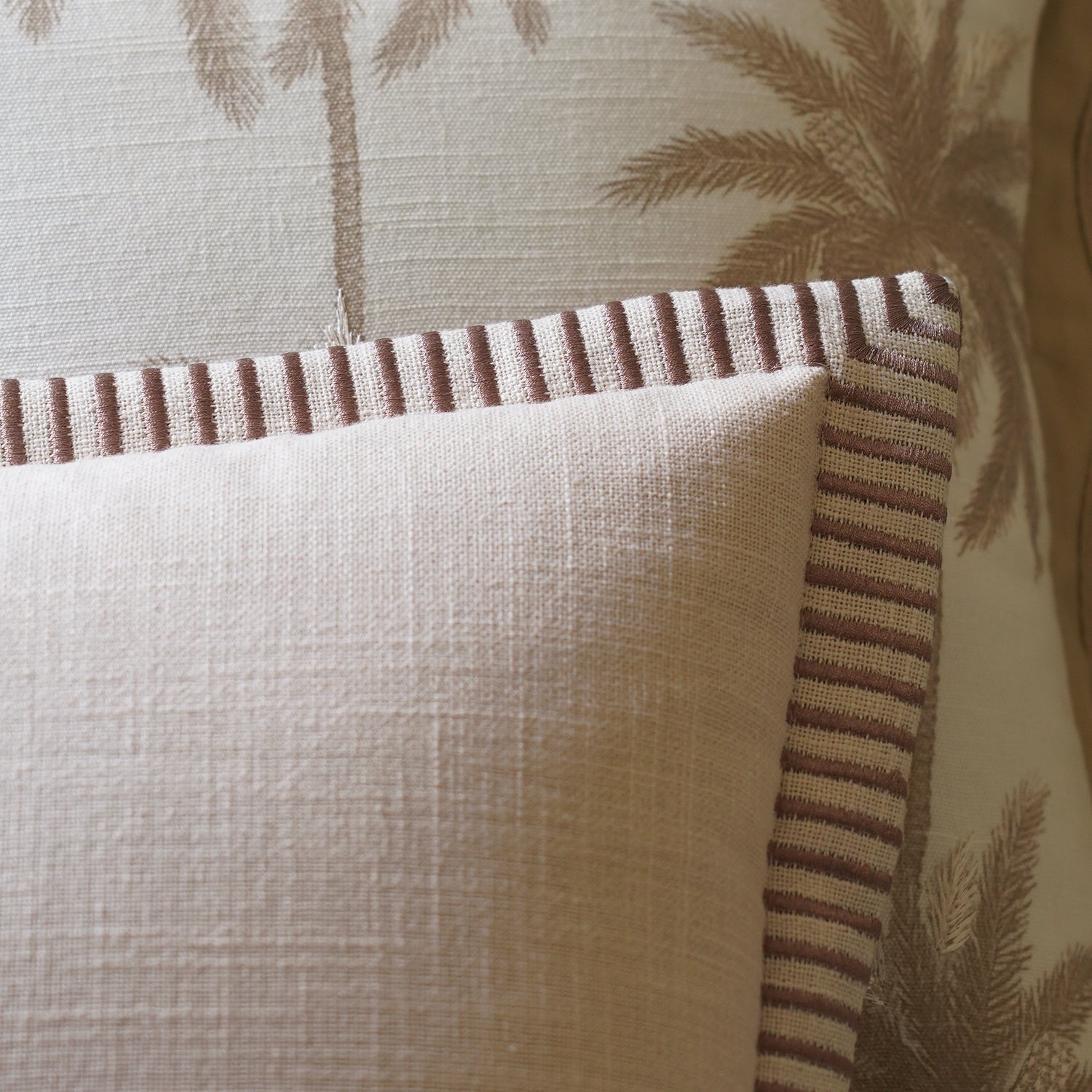 Off White Edge Embroidered Rectangle Cushion Cover