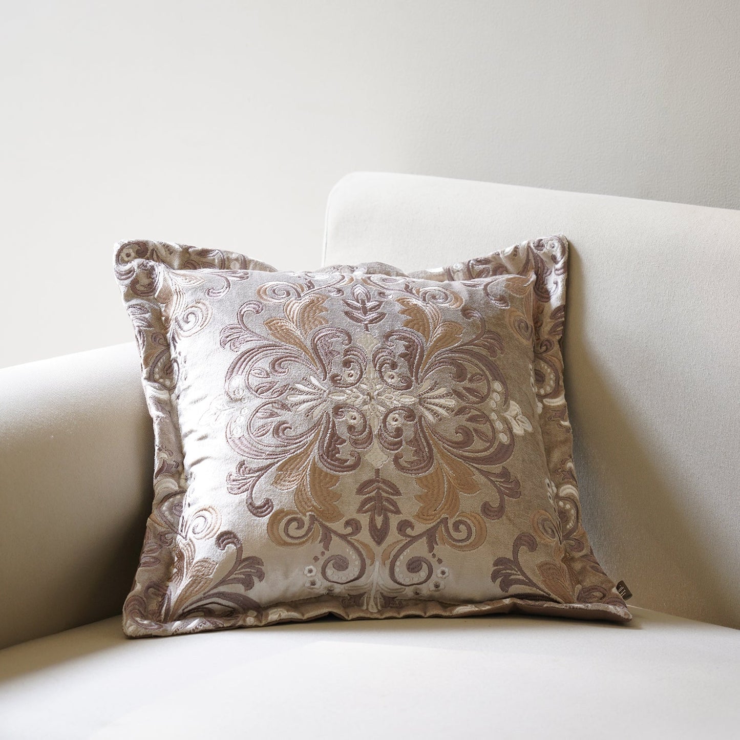 Beige Embroidered Cushion Cover