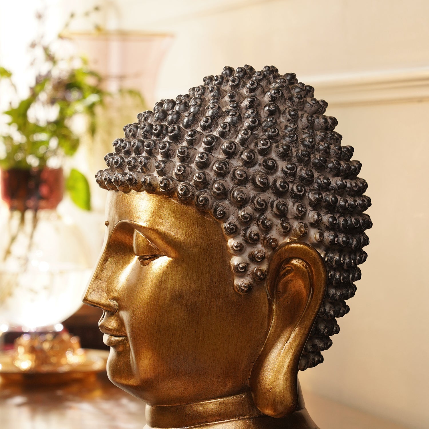 Antique Gold Polyresin Buddha Head - Large