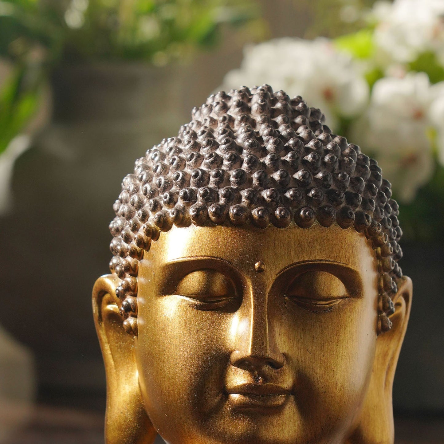 Antique Gold Polyresin Buddha Head - Small
