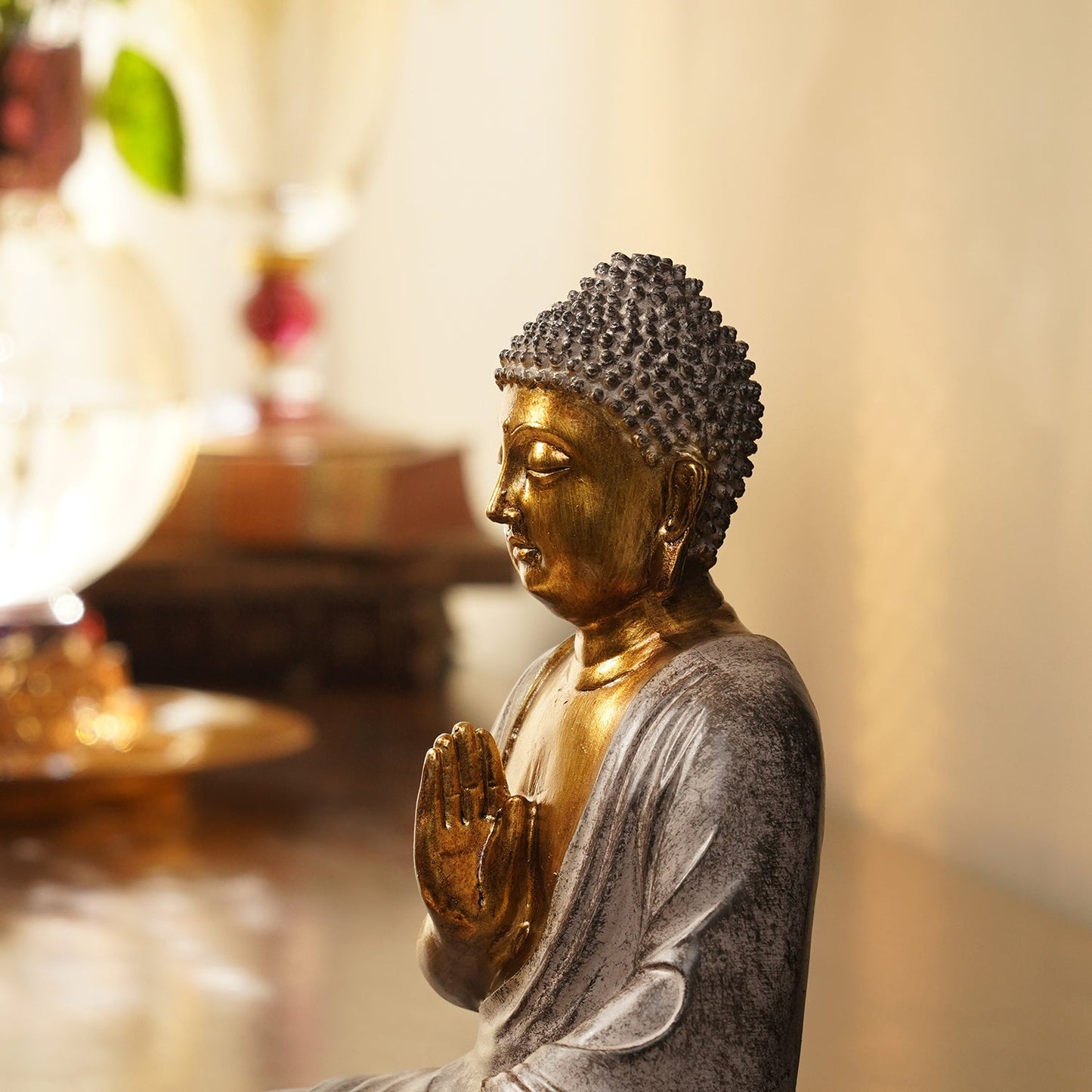 Antique Gold Polyresin Sitting Buddha