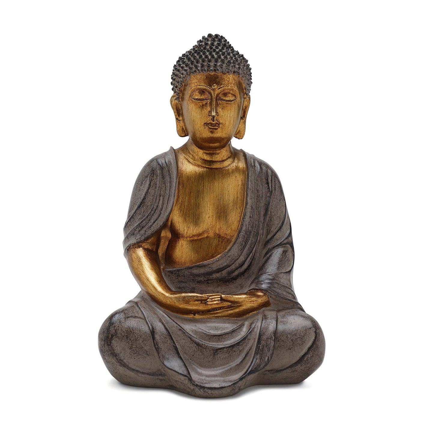 Antique Gold Polyresin Buddha with Hands in Lap