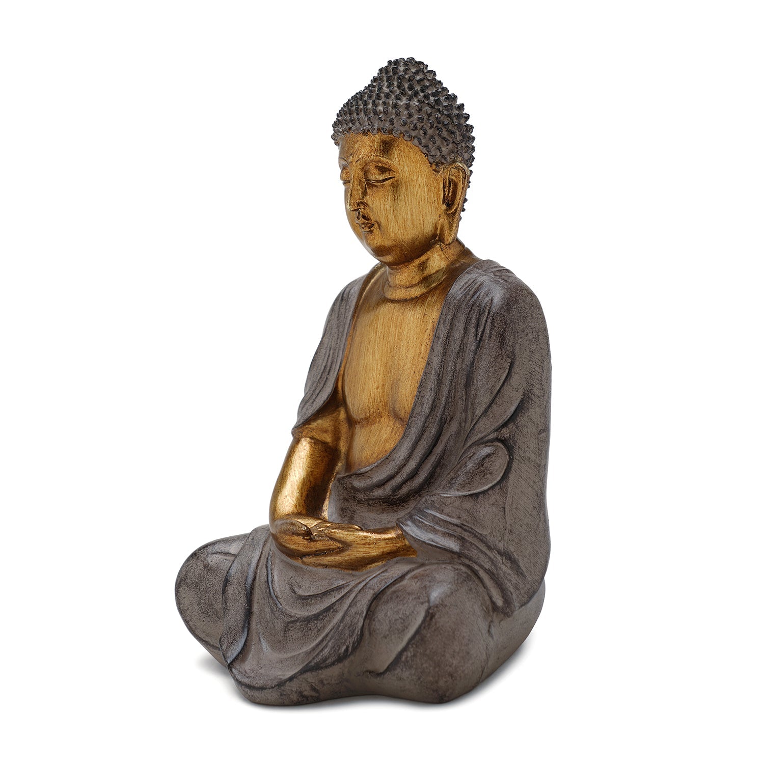 Antique Gold Polyresin Buddha with Hands in Lap