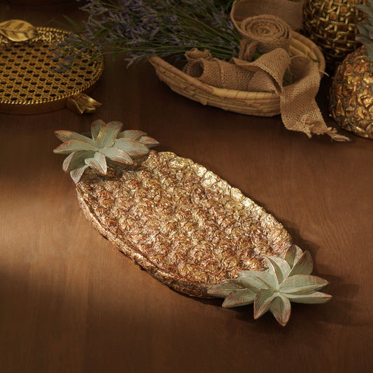 Antique Gold Polyresin Pineapple Tray