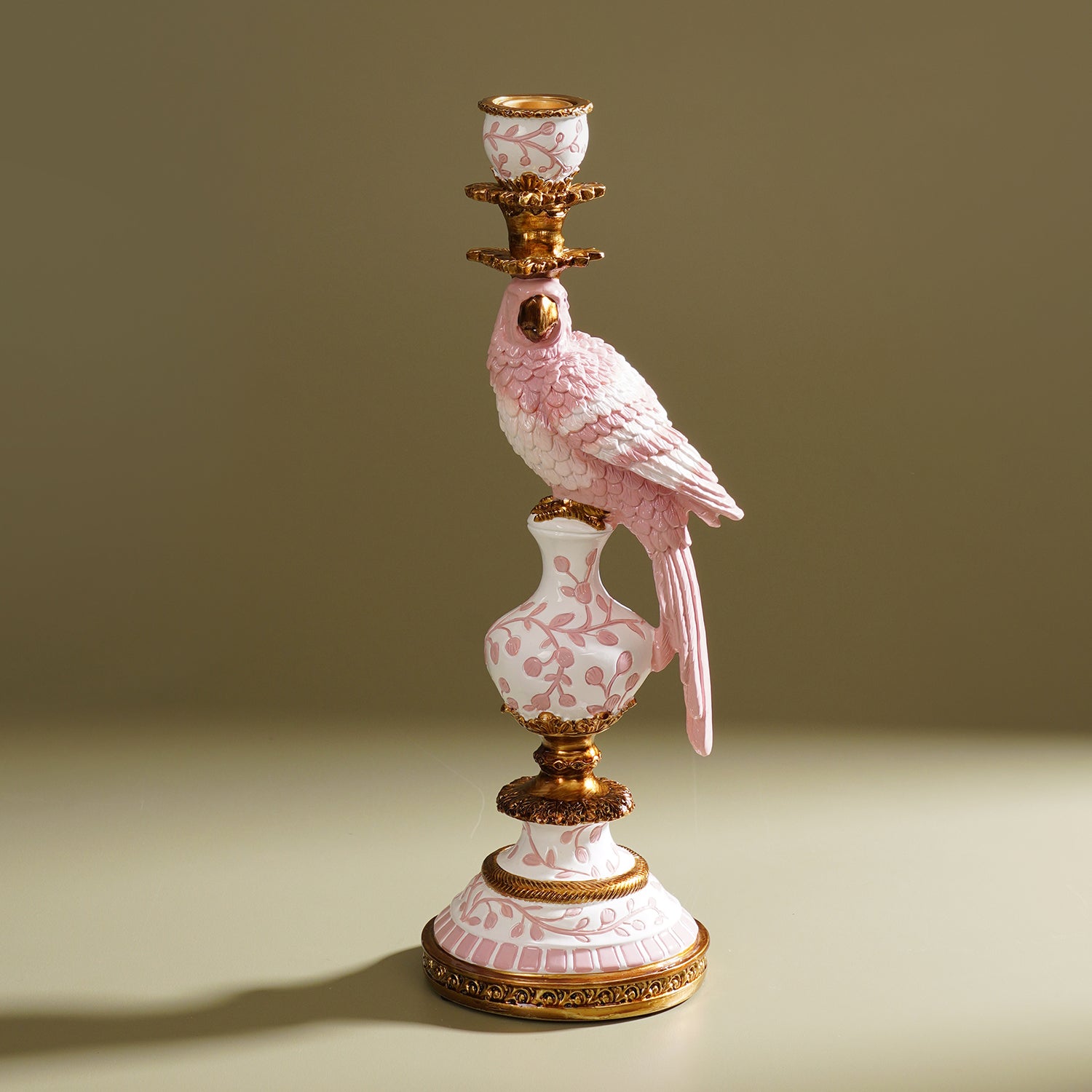 Pink Polyresin Parrot Candleholder