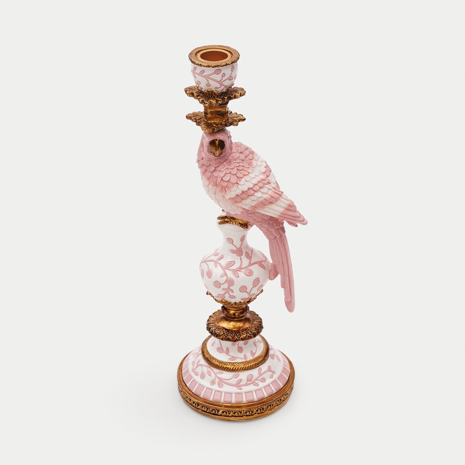Pink Polyresin Parrot Candleholder