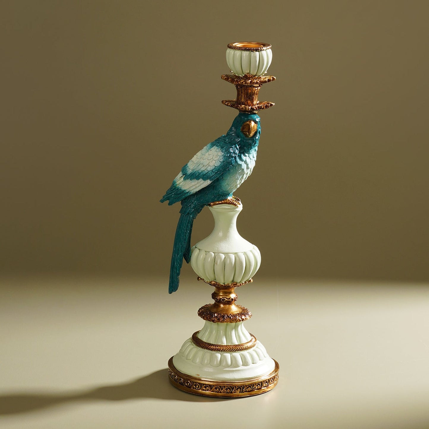 Blue Polyresin Parrot Candleholder