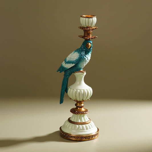 Blue Polyresin Parrot Candleholder