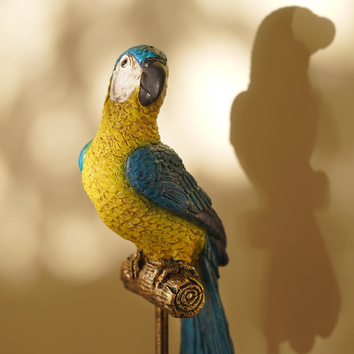 Blue Yellow Polyresin Macaw on Bronze Stand