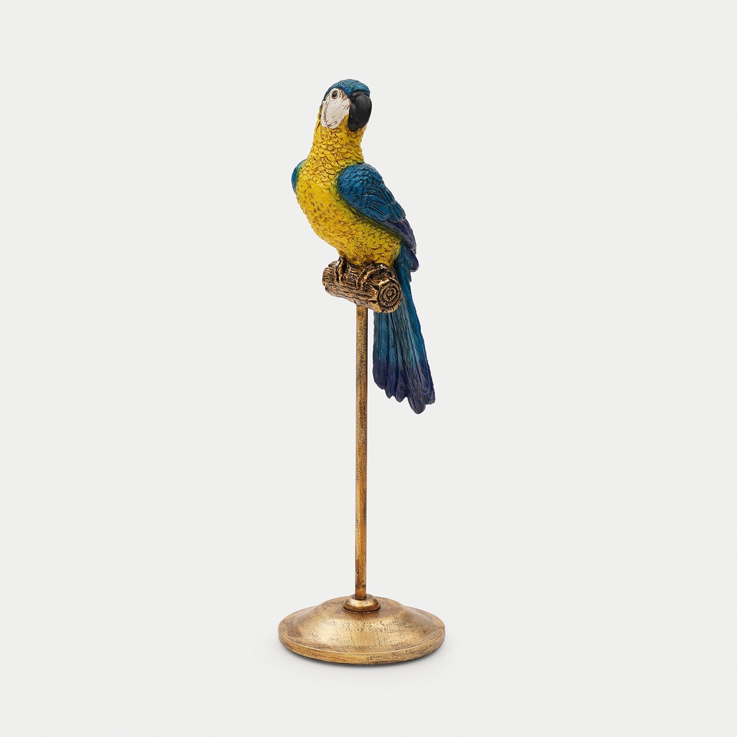 Blue Yellow Polyresin Macaw on Bronze Stand