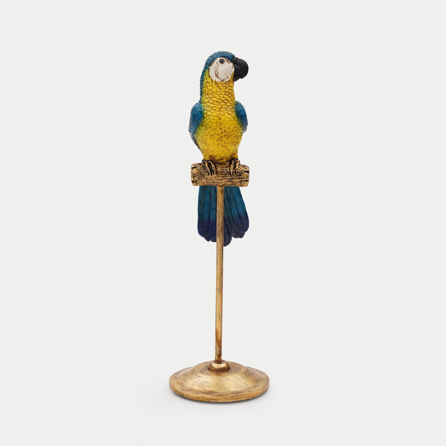 Blue Yellow Polyresin Macaw on Bronze Stand