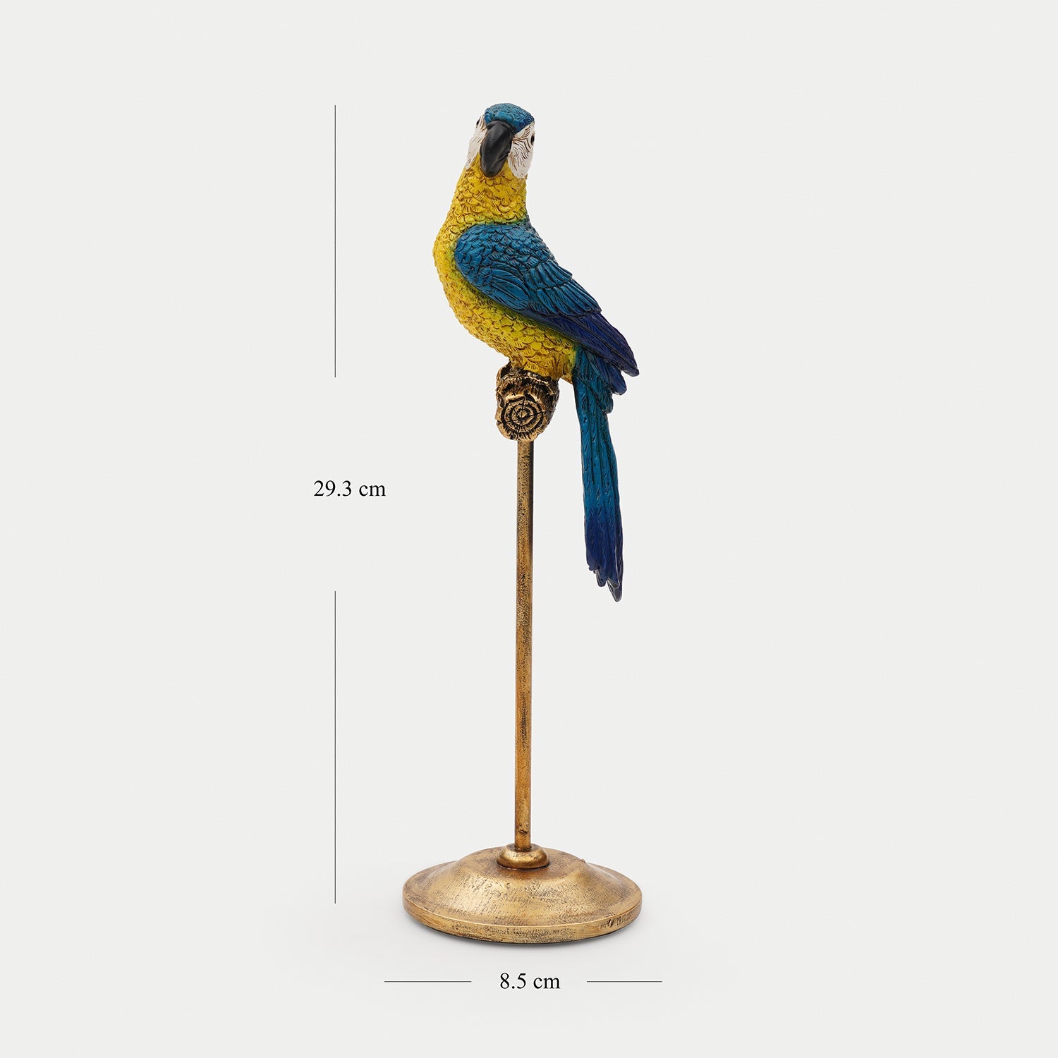 Blue Yellow Polyresin Macaw on Bronze Stand