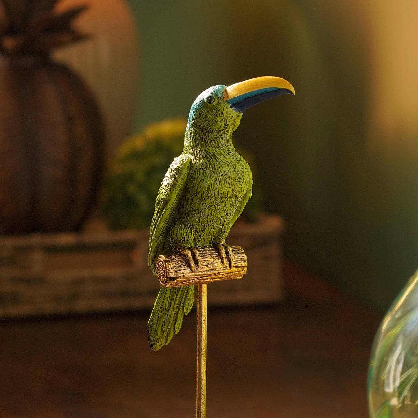 Green Polyresin Toucan on Bronze Stand