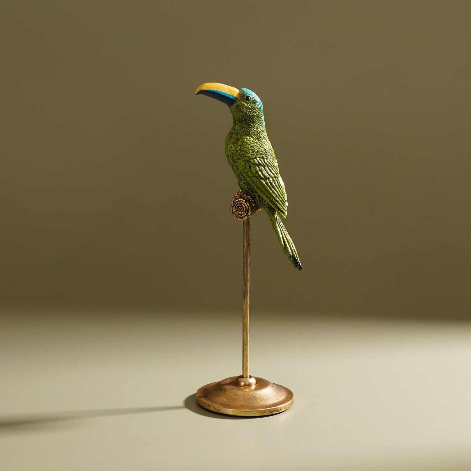 Green Polyresin Toucan on Bronze Stand