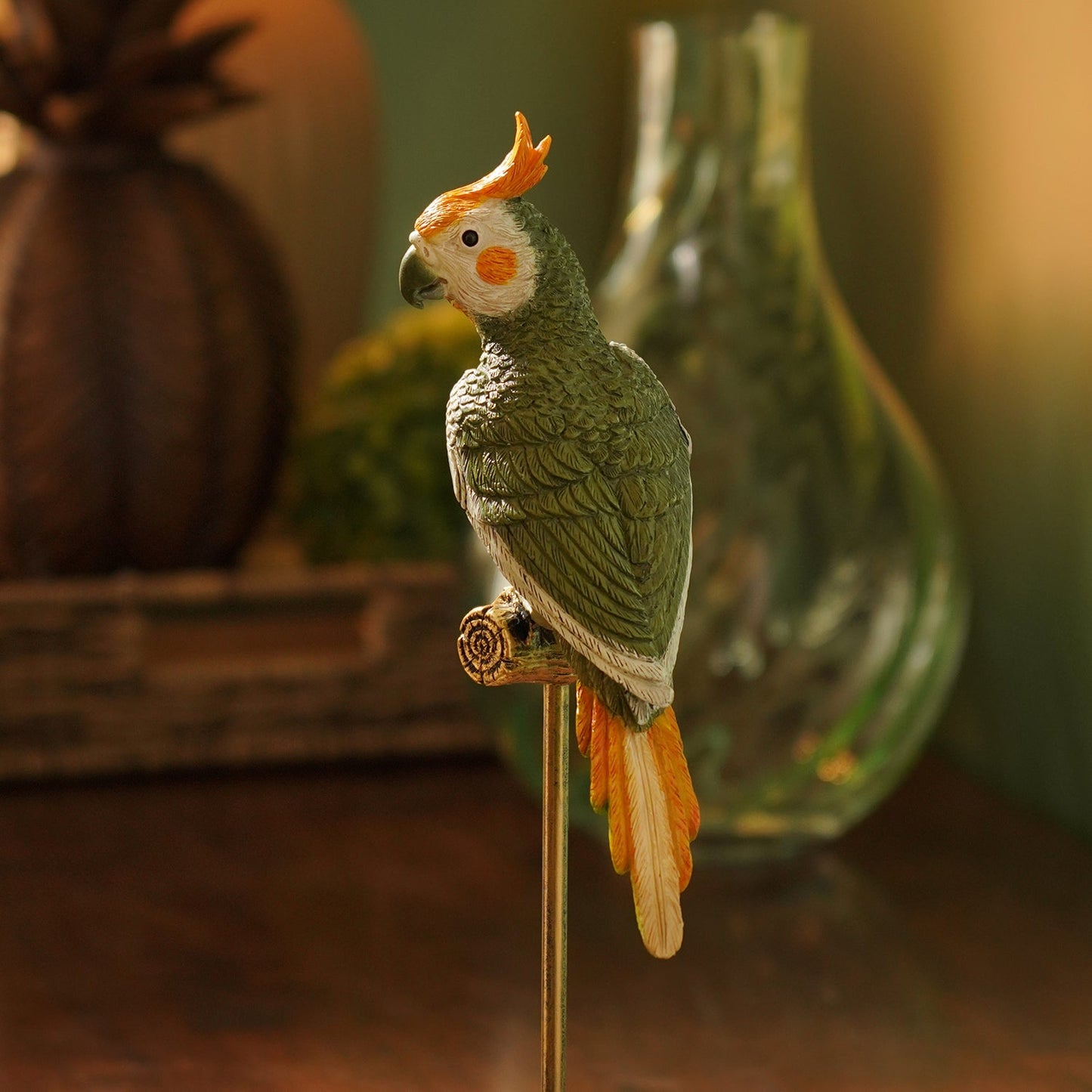 Olive Polyresin Cockatoo on Bronze Stand