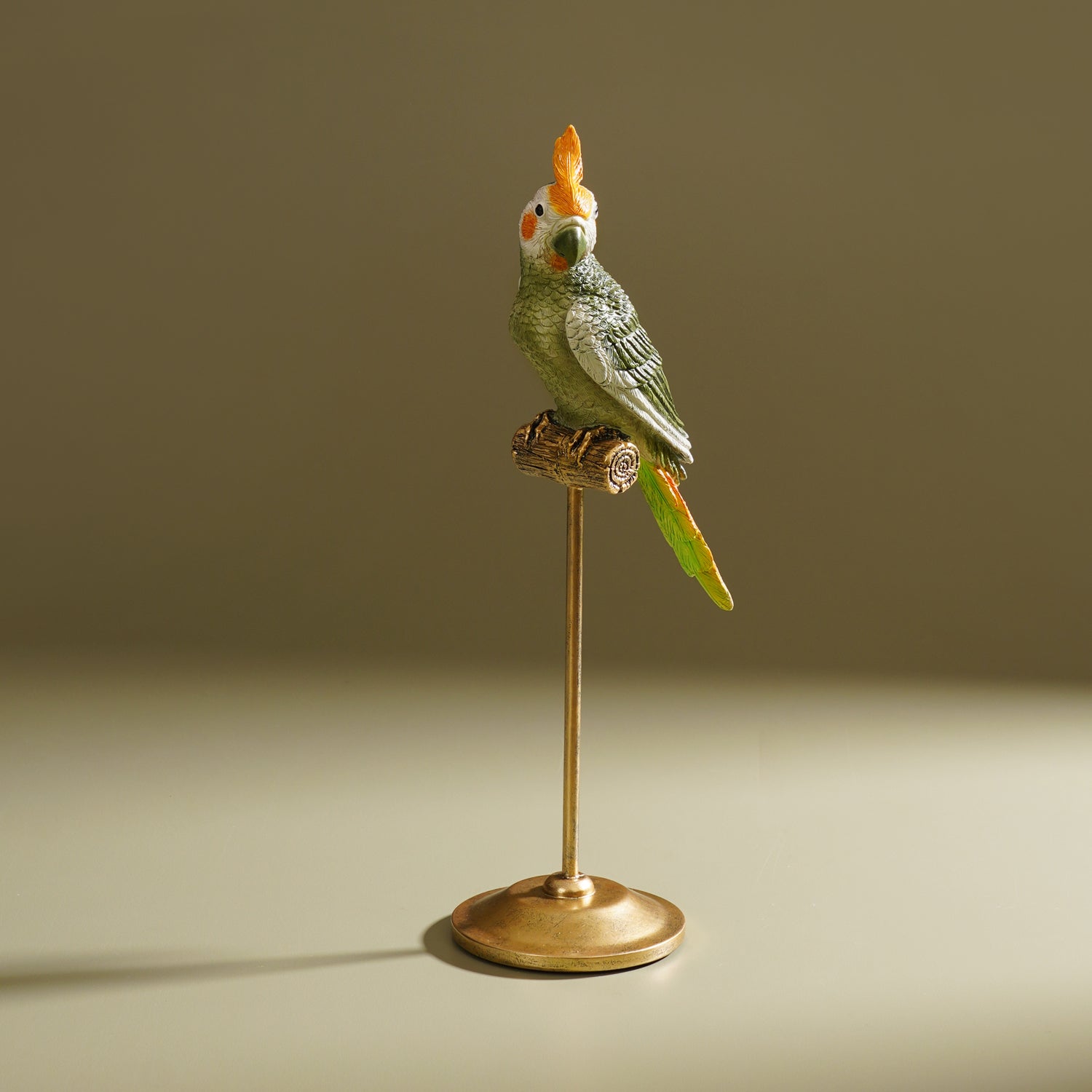 Olive Polyresin Cockatoo on Bronze Stand