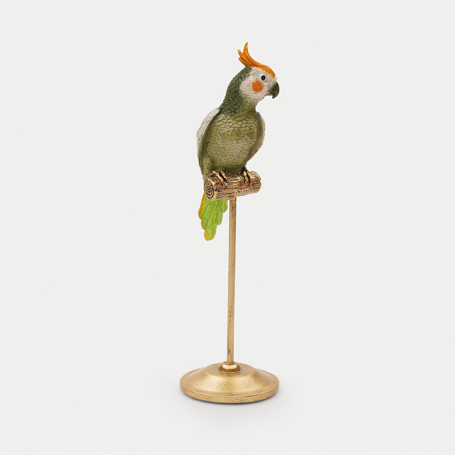 Olive Polyresin Cockatoo on Bronze Stand