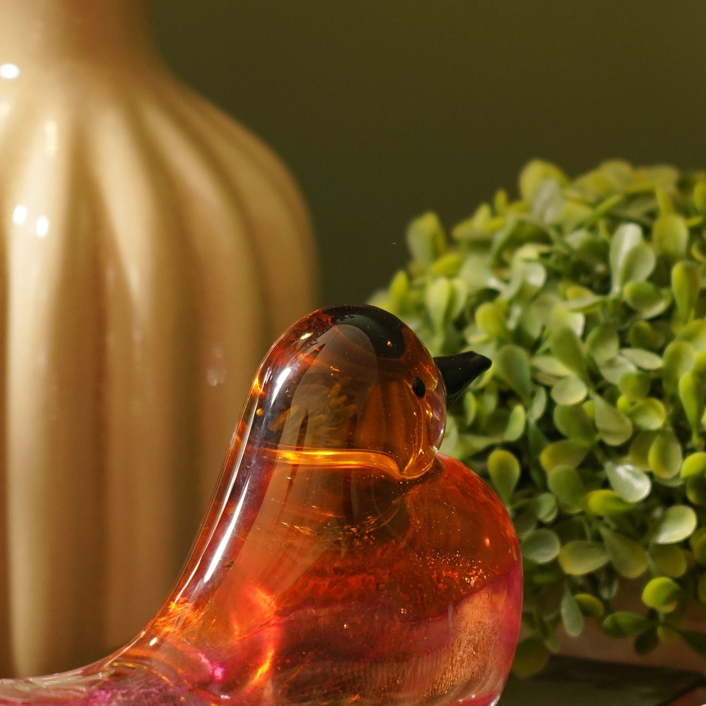 Pink Amber Ombré Glass Robin - Small