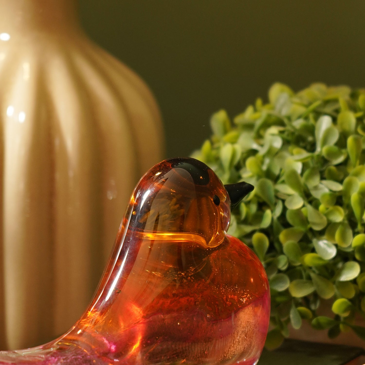Pink Amber Ombré Glass Robin - Small