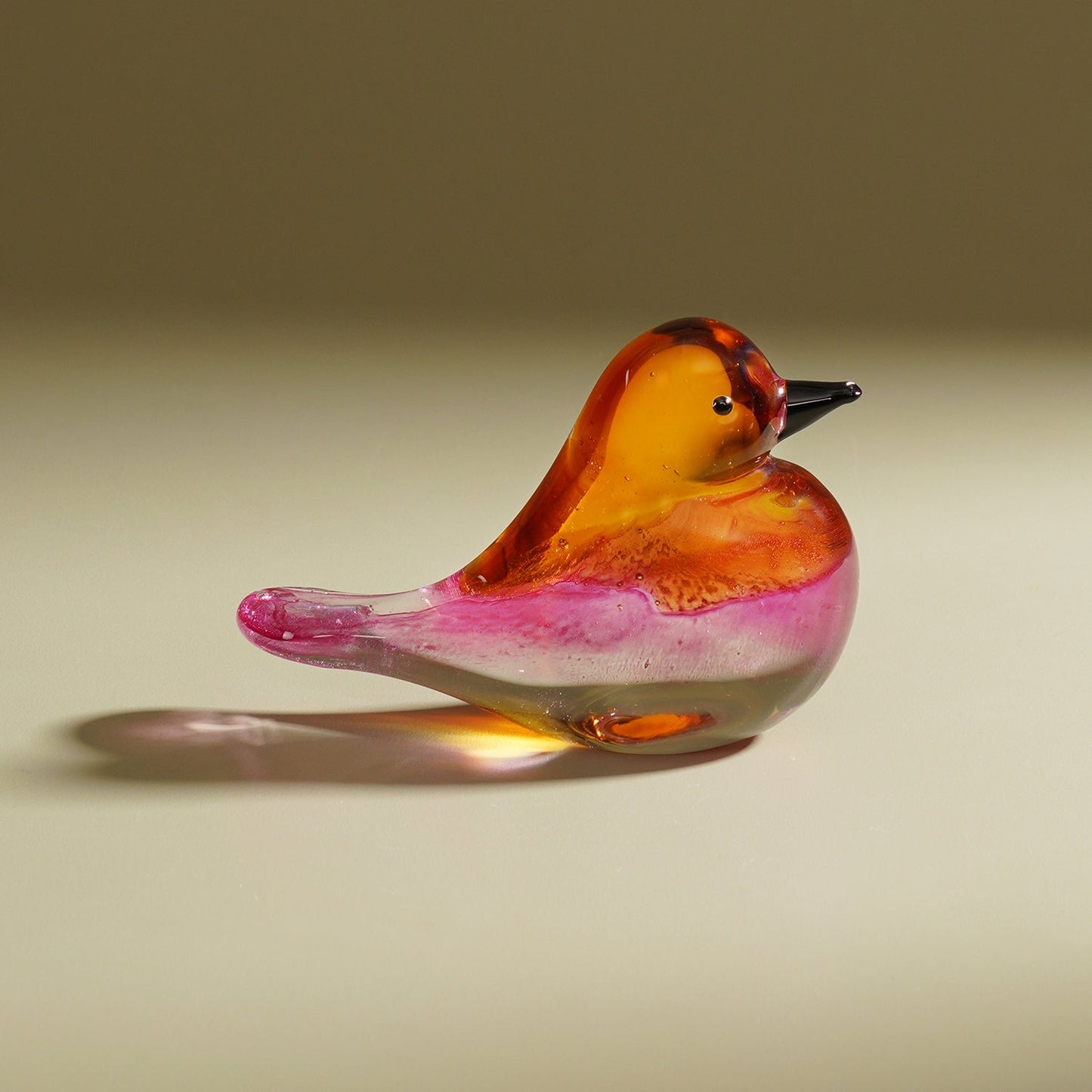 Pink Amber Ombré Glass Robin - Small