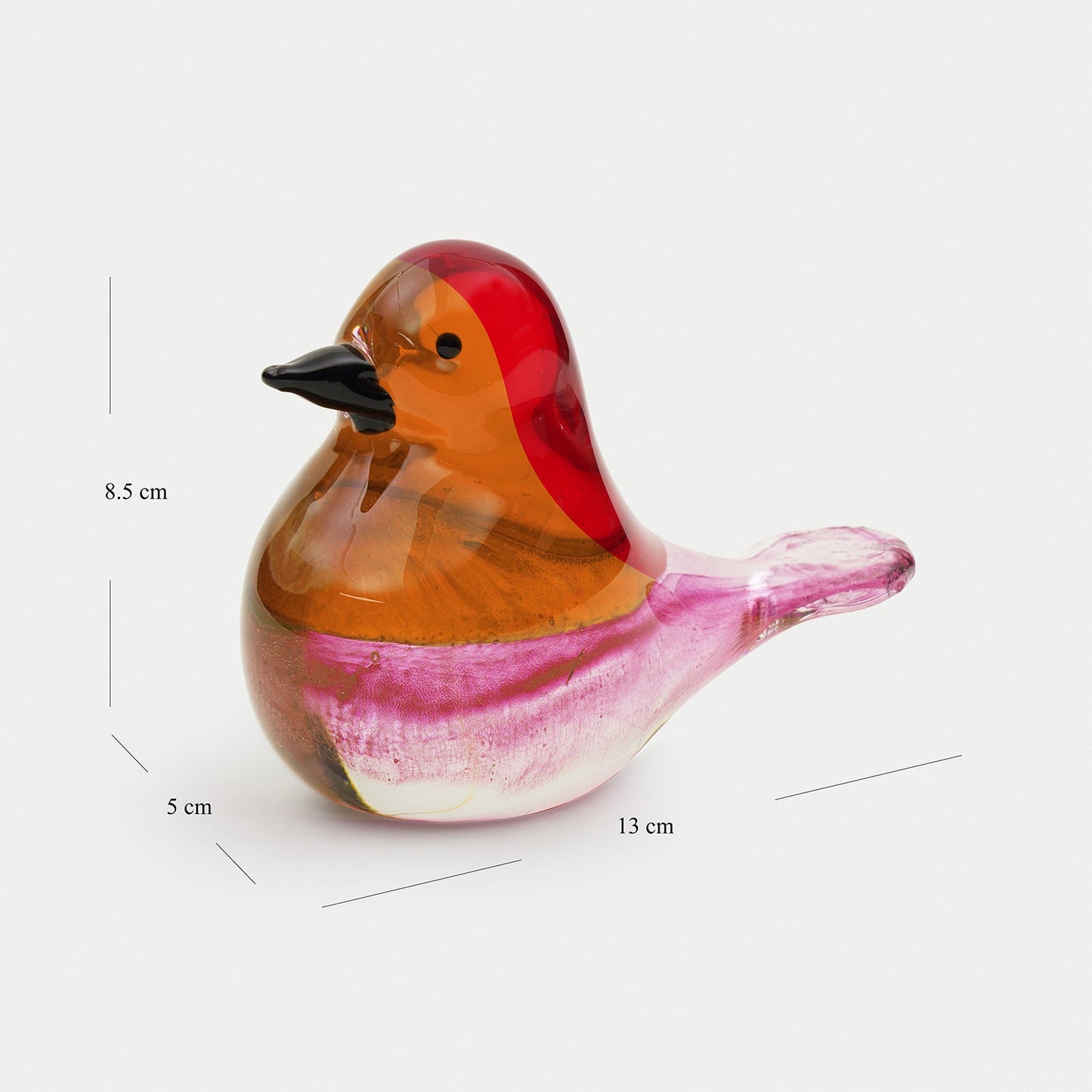 Pink Amber Ombré Glass Robin - Small