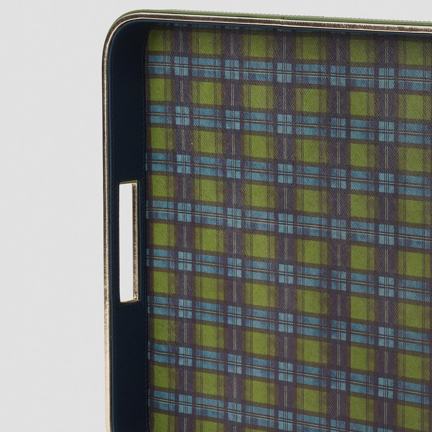 Green Plaid Faux Leather Rectangular Serving Tray