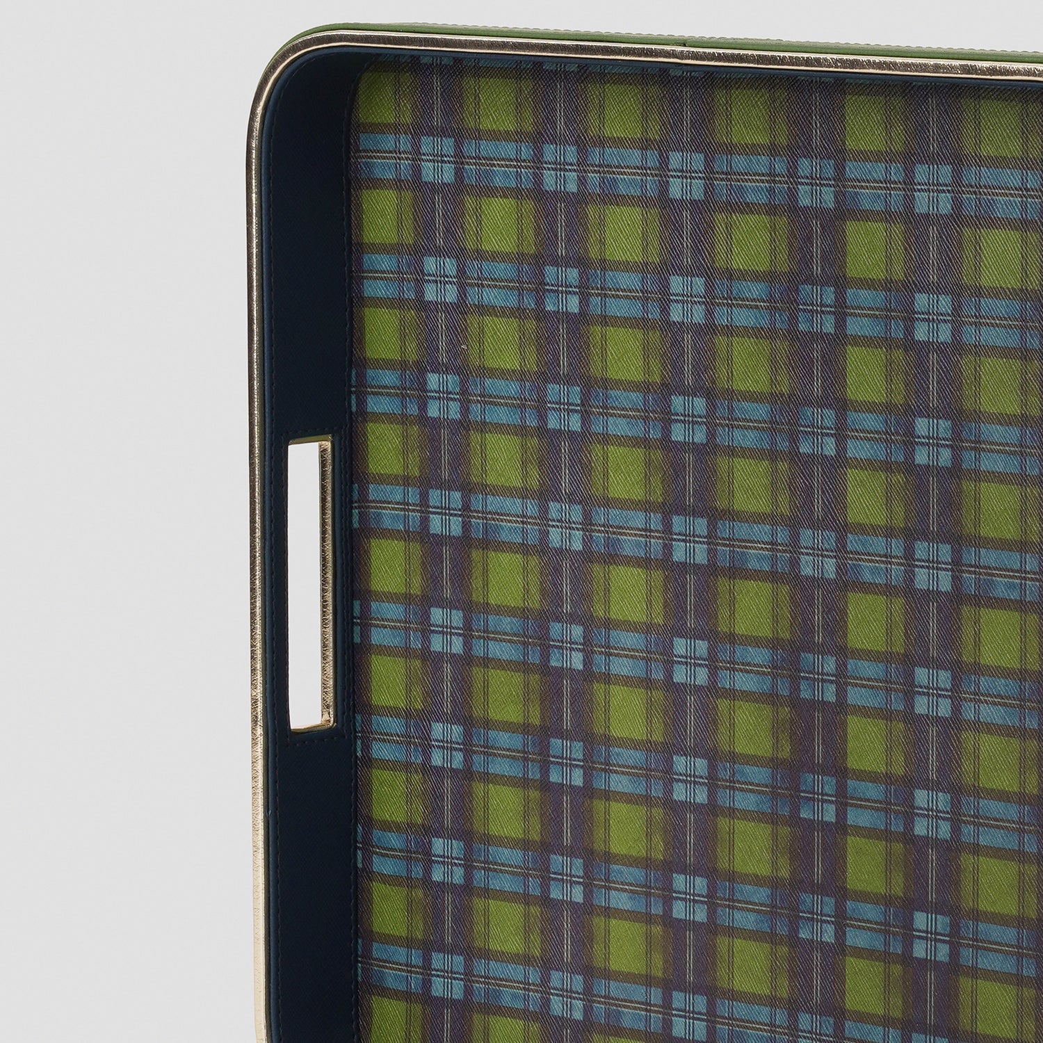 Green Plaid Faux Leather Rectangular Serving Tray