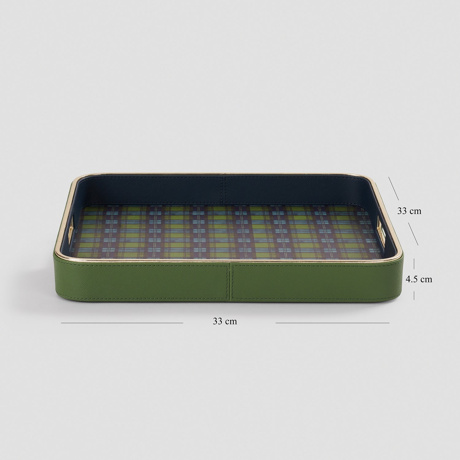 Green Plaid Faux Leather Rectangular Serving Tray