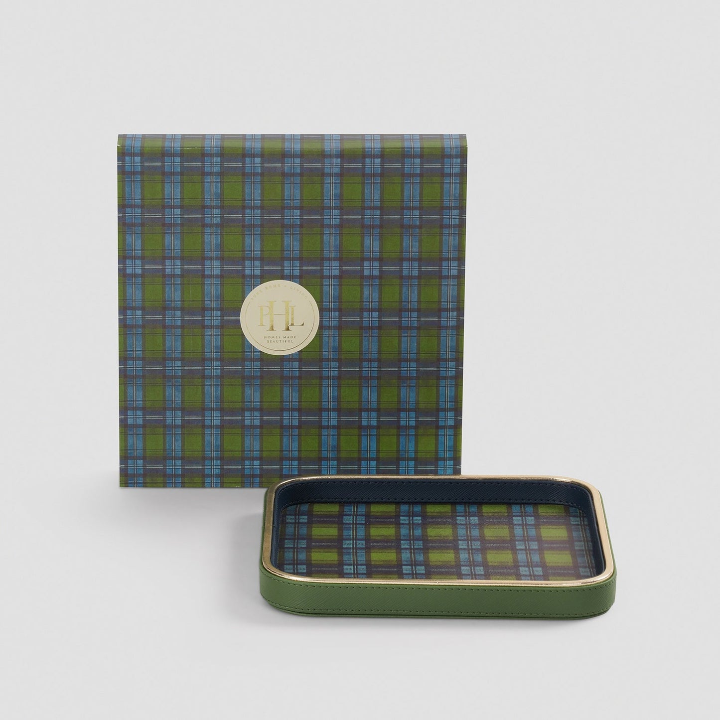 Green Plaid Faux Leather Square Platter - Small