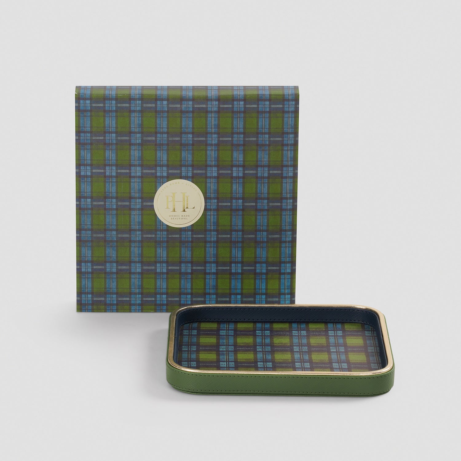 Green Plaid Faux Leather Square Platter - Small