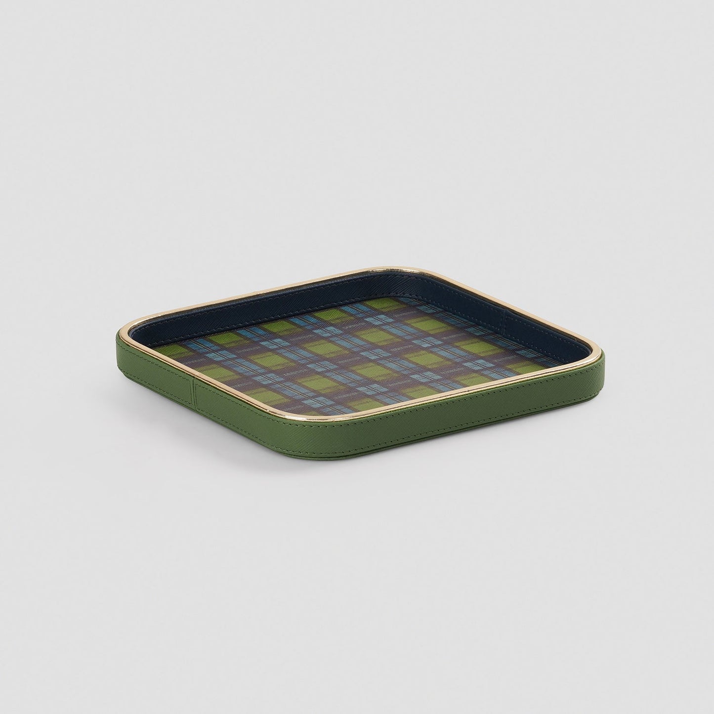 Green Plaid Faux Leather Square Platter - Small
