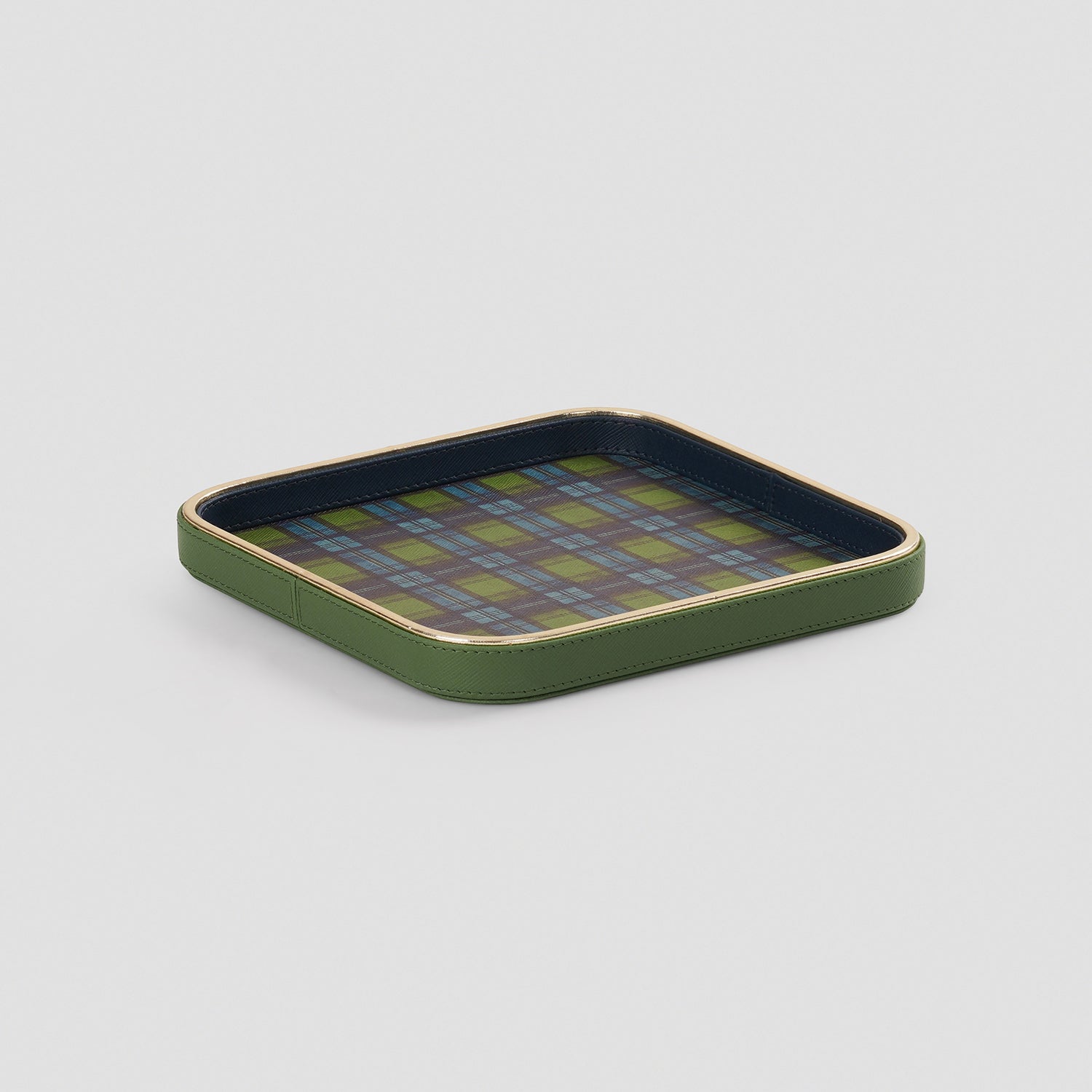 Green Plaid Faux Leather Square Platter - Small