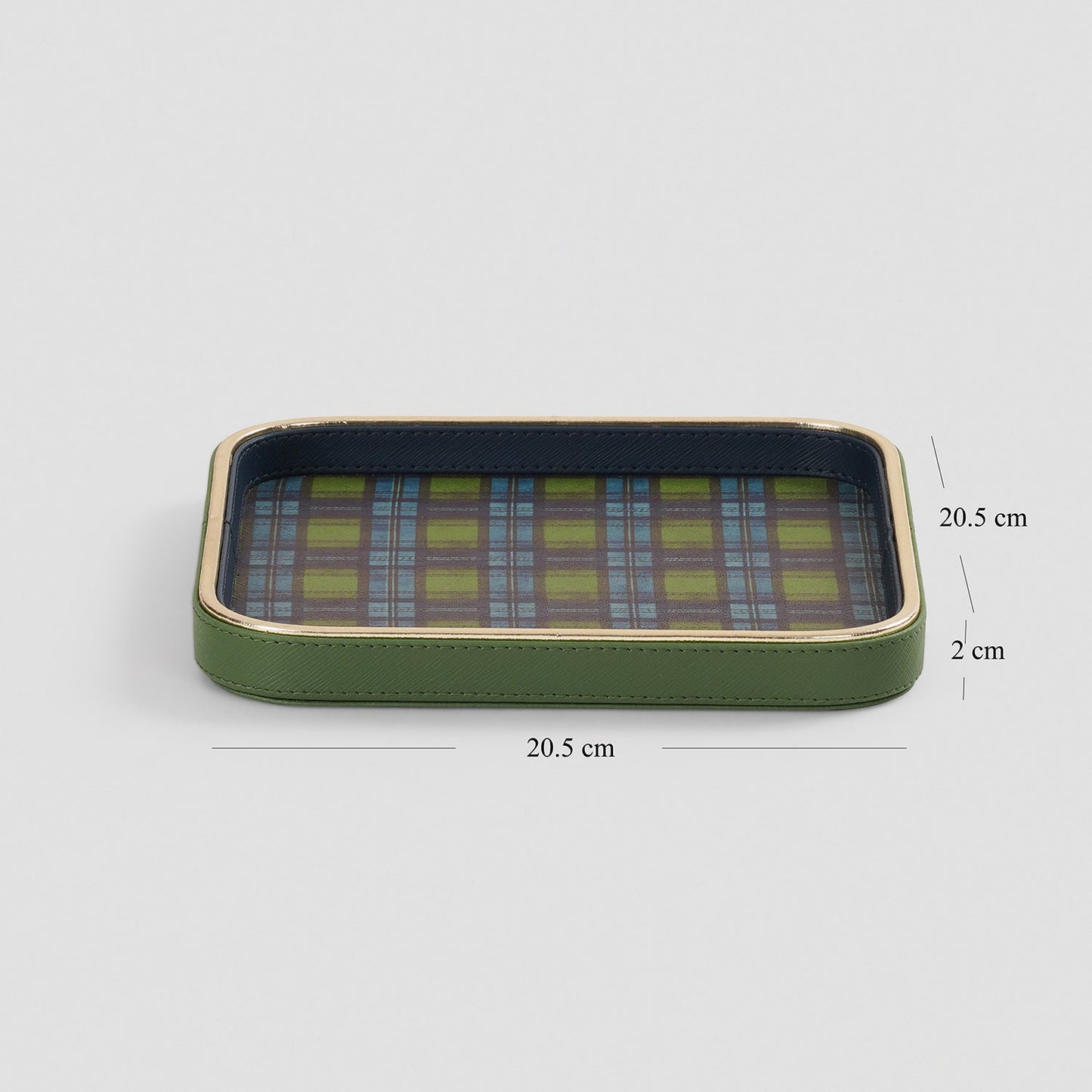 Green Plaid Faux Leather Square Platter - Small