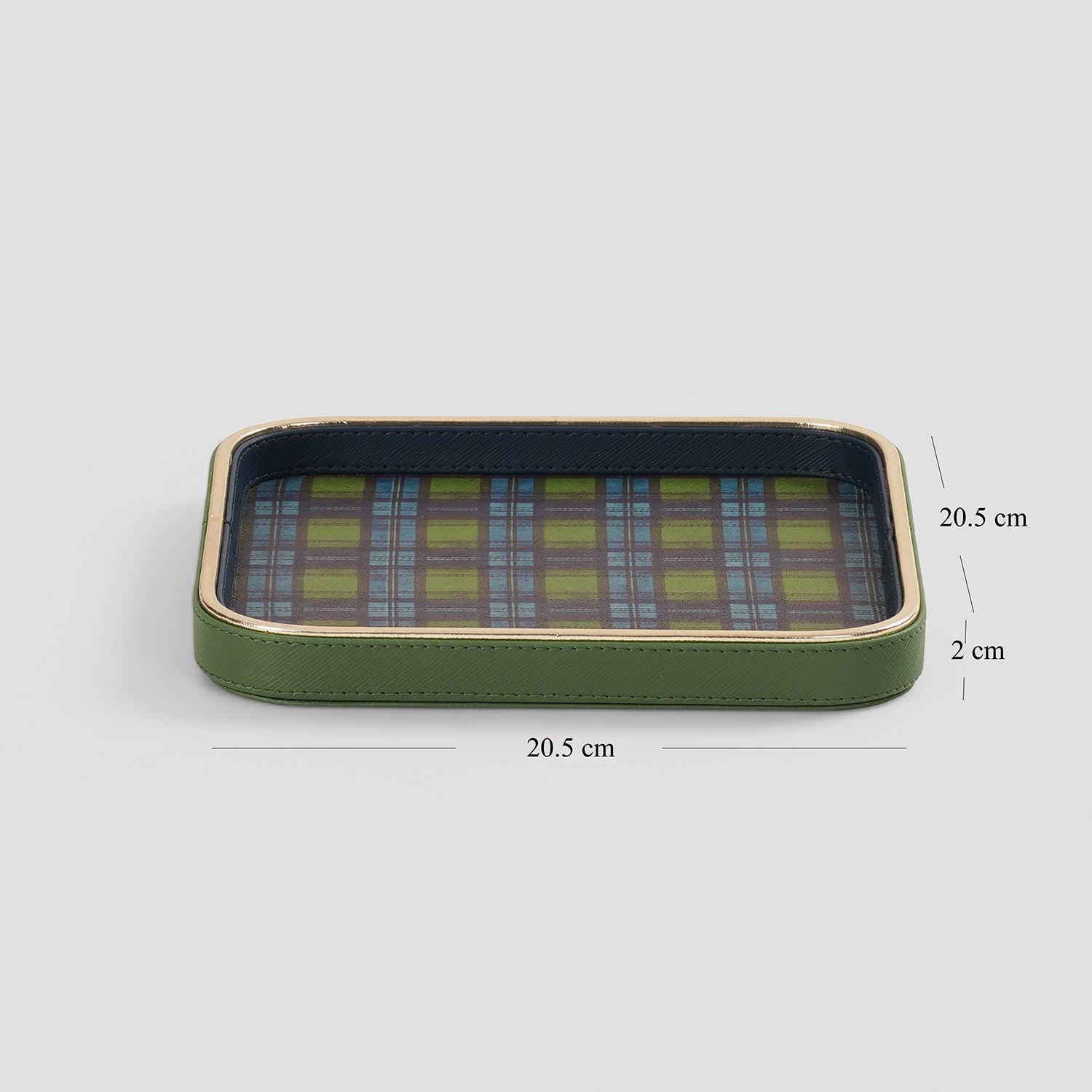Green Plaid Faux Leather Square Platter - Small