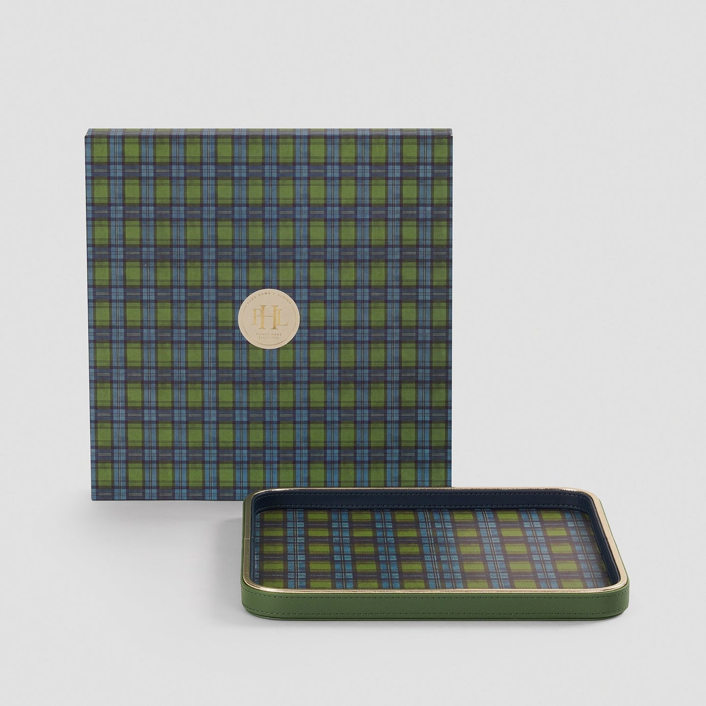 Green Plaid Faux Leather Square Platter - Large