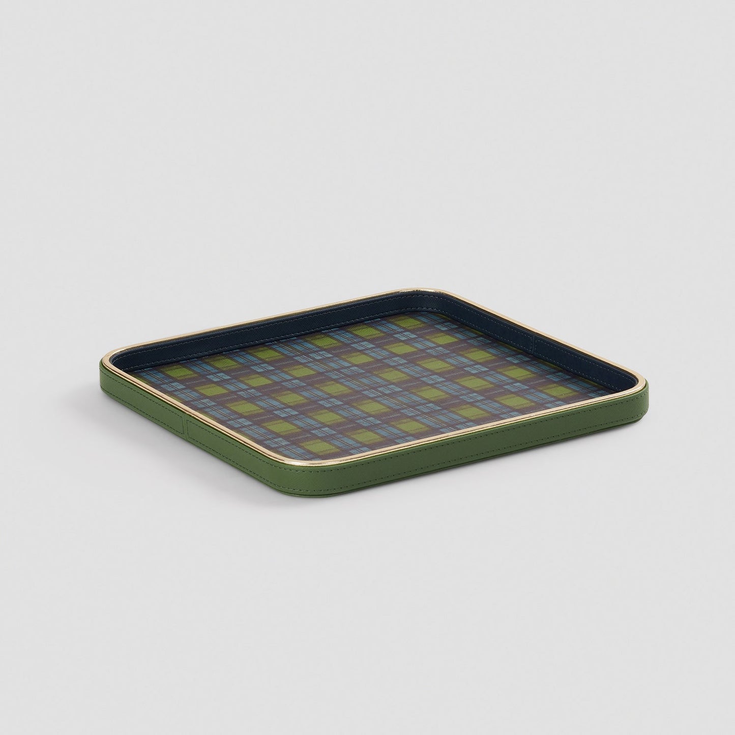 Green Plaid Faux Leather Square Platter - Large