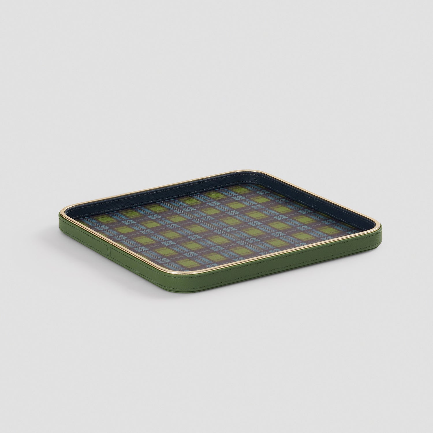 Green Plaid Faux Leather Square Platter - Large