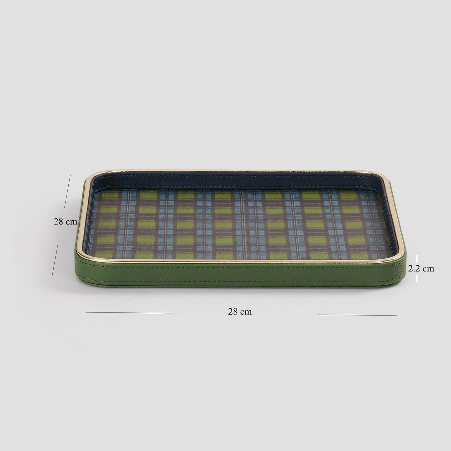 Green Plaid Faux Leather Square Platter - Large