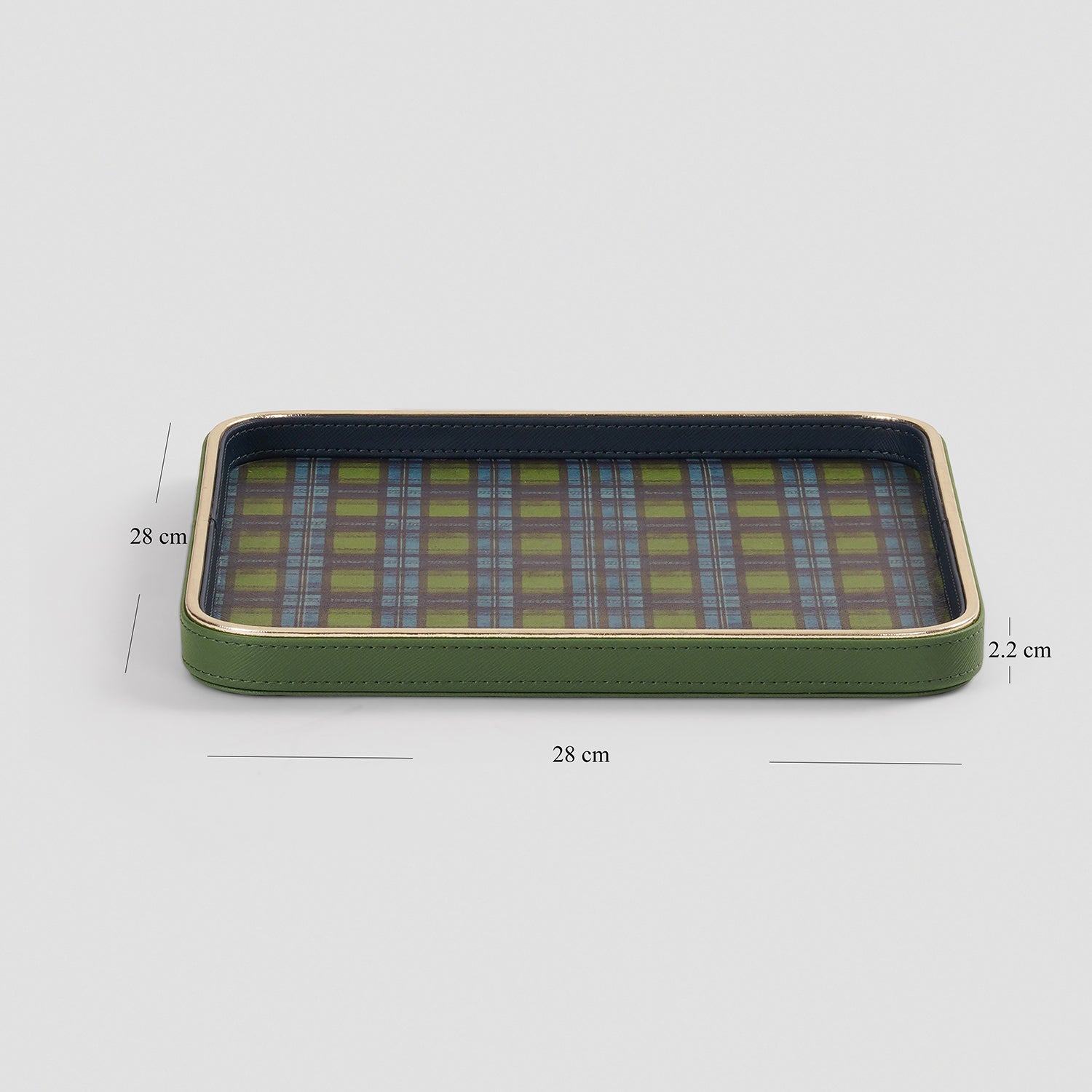 Green Plaid Faux Leather Square Platter - Large