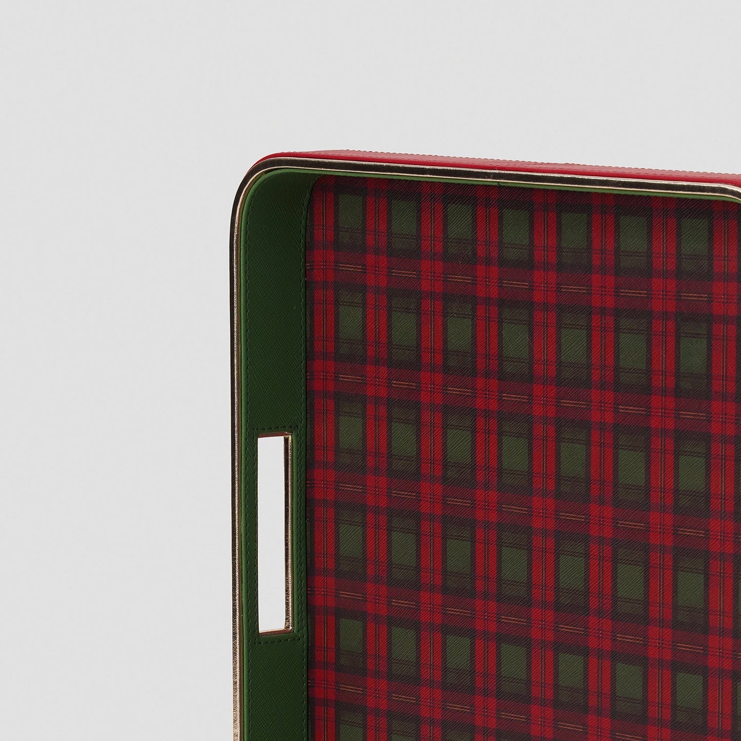 Red Plaid Faux Leather Square Serving Tray