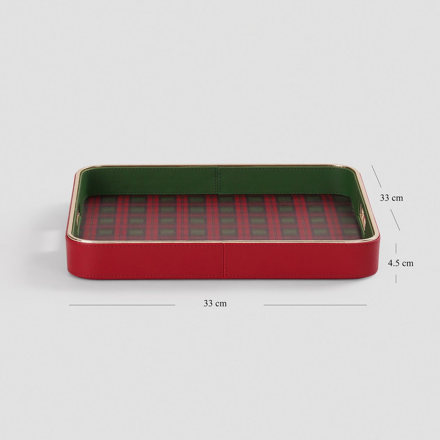 Red Plaid Faux Leather Square Serving Tray