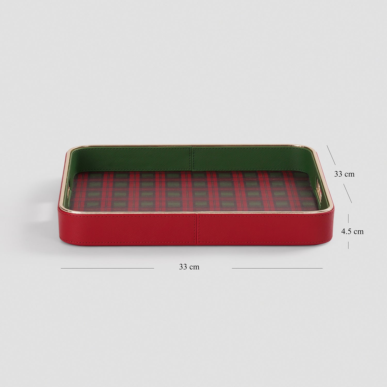Red Plaid Faux Leather Square Serving Tray