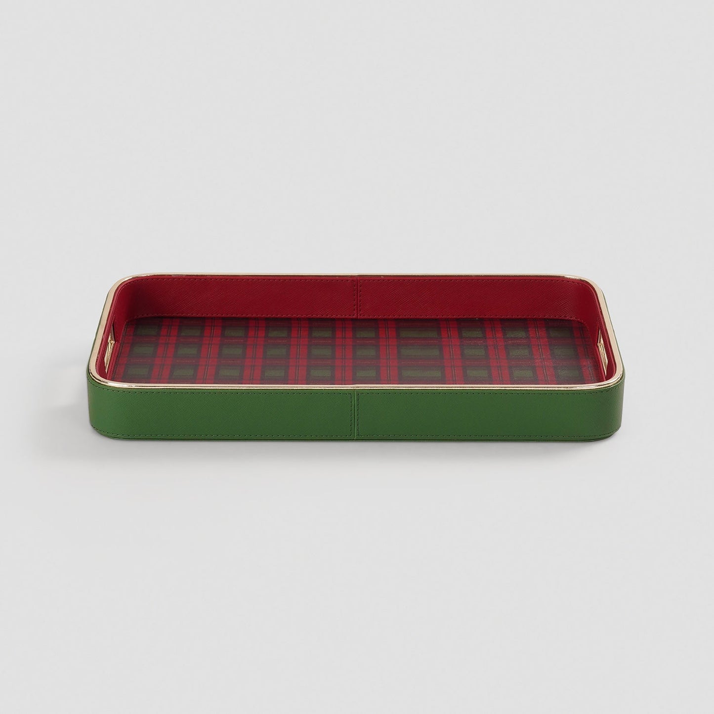 Red Green Plaid Faux Leather Rectangular Serving Tray