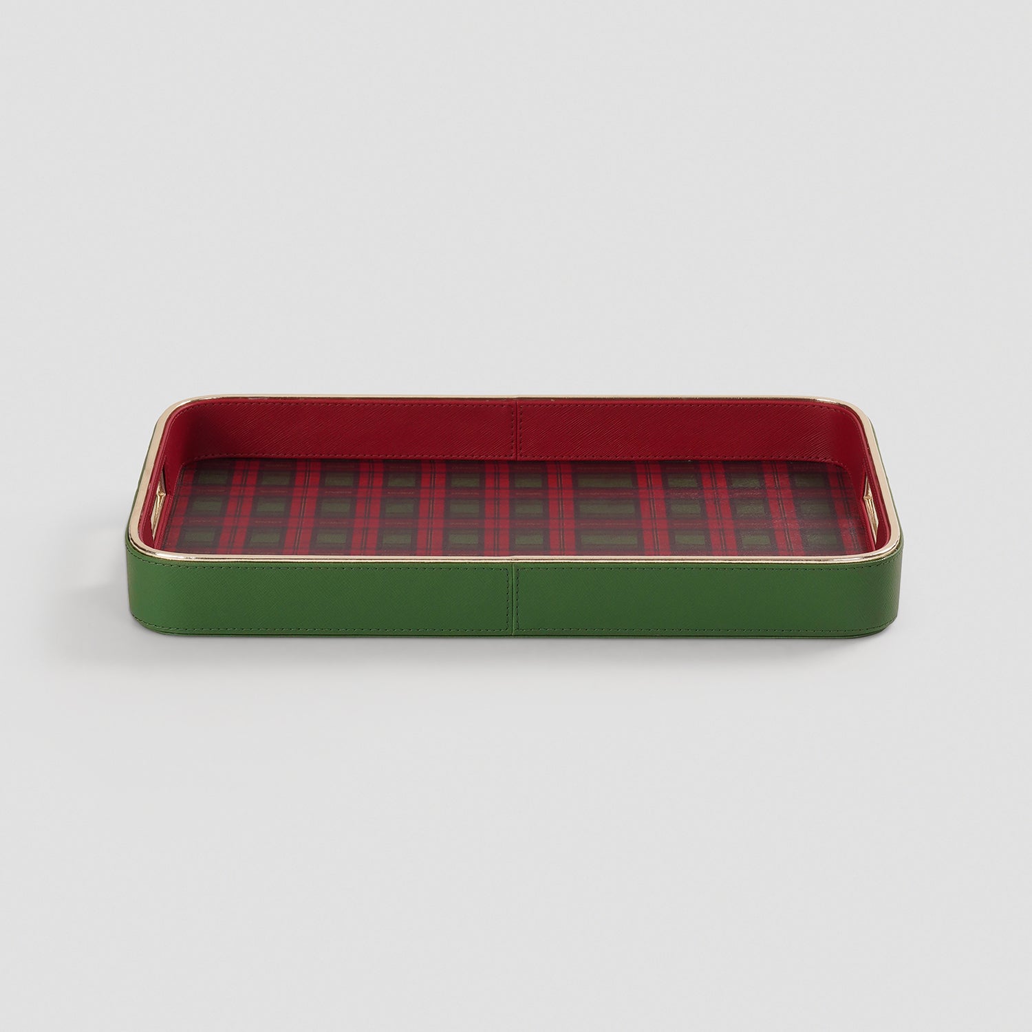 Red Green Plaid Faux Leather Rectangular Serving Tray