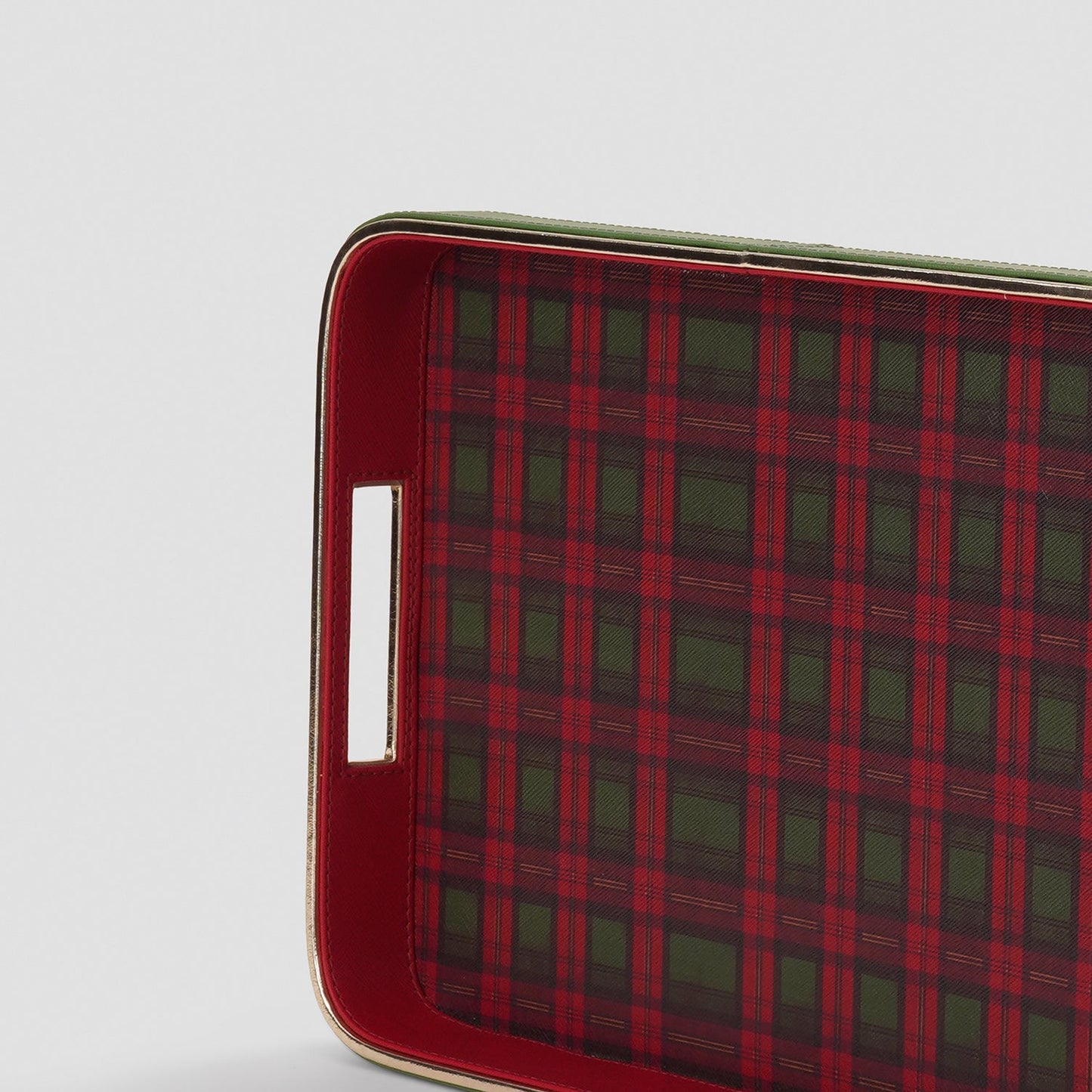 Red Green Plaid Faux Leather Rectangular Serving Tray
