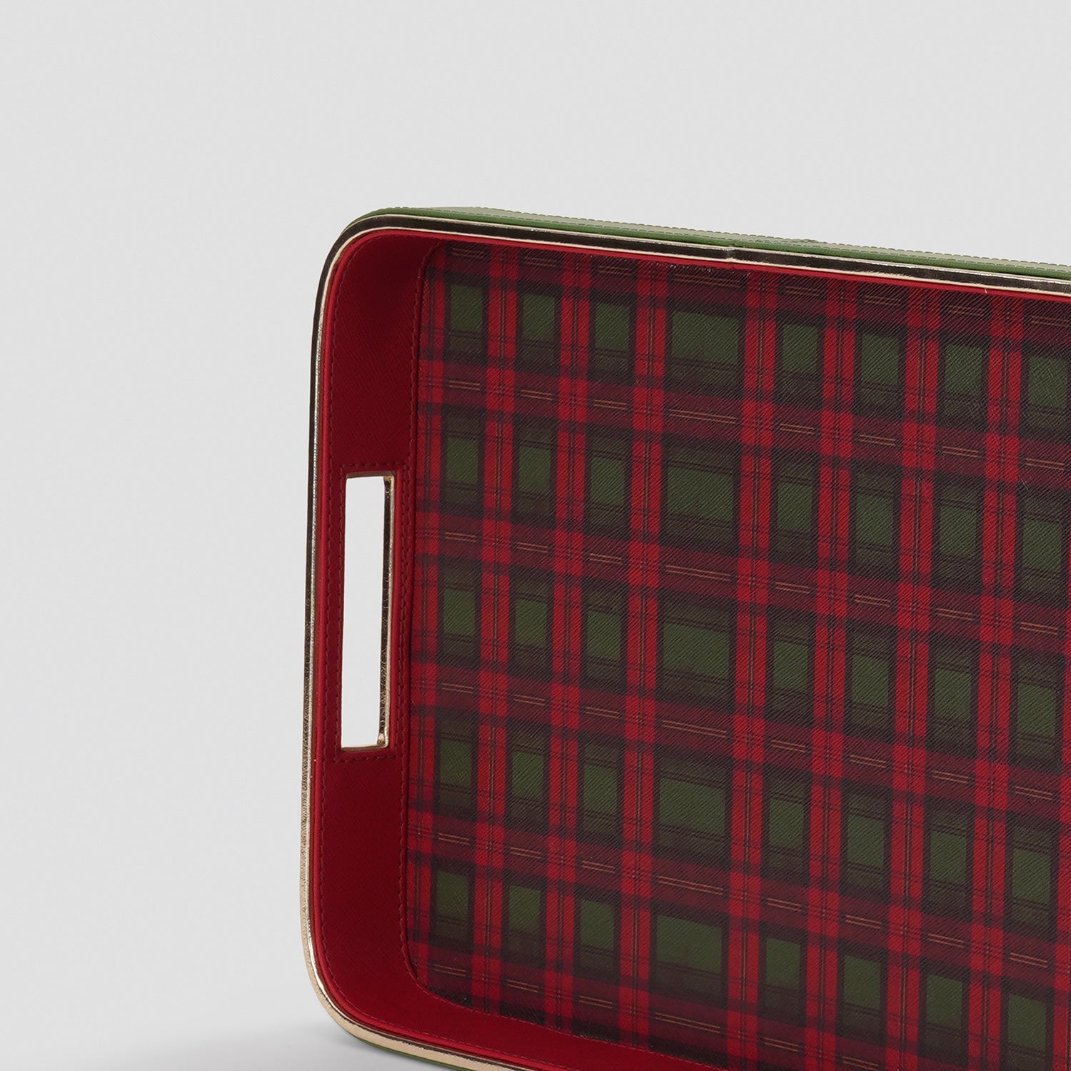 Red Green Plaid Faux Leather Rectangular Serving Tray
